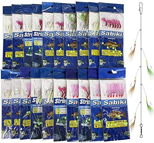 Skipaelf Sabiki Rigs Set,20 Packs Fishing Bait Rigs Luminous Sabiki Rig with Sharp Hooks,Soft Shrimp Lure Surf Fishing Rigs Saltwater