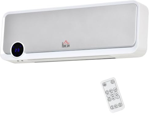 HOMCOM Radiateur Mural Soufflant Oscillant 2000 W Blanc Argenté | Chauffage Céramique PTC, 3 Niveaux de Puissance, Télécommande Incluse