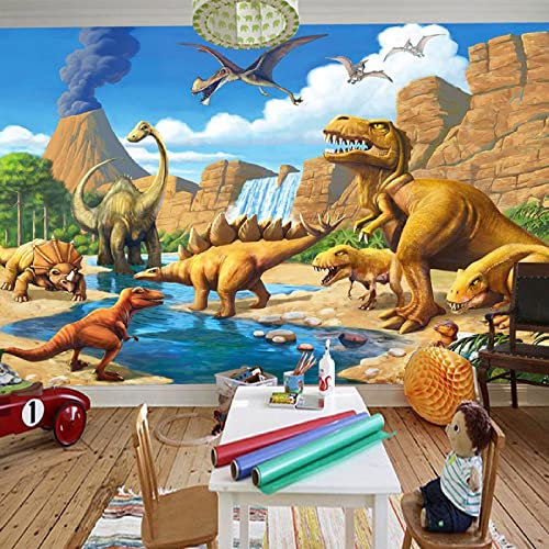 3D-Wandbild, Tapete, Seefront Dinosaurier, Tyrannosaurus Rex Kinderzimmer, Schlafzimmer, Fotografie-Hintergrund, 3D-Kinder-Tapete, 400 cm x 280 cm