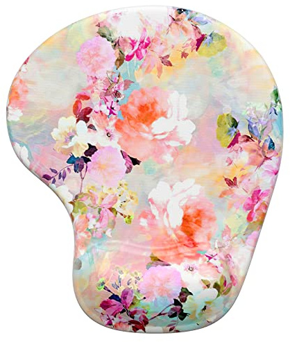 Hsurbtra Mauspad mit Gel-Handballenauflage Ergonomisches Wasserdicht Komfort Mausmatte mit Handgelenkpolster Handauflage, Mousepad mit Handauflage für schonende Handgelenk Haltung, Rosa Blume