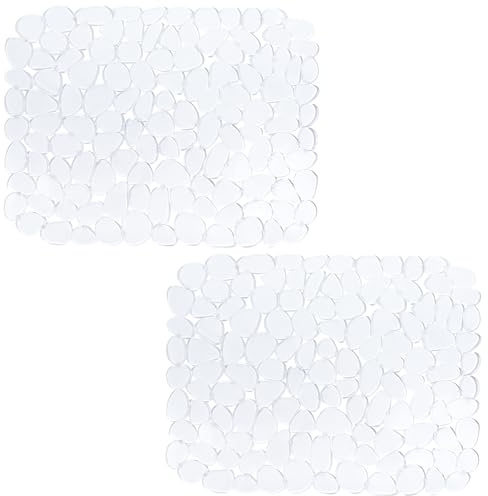 Bligli Pebble Sink Mat for Stainless Steel/Ceramic Sinks, PVC Eco-friendly Sink Protectors for Bottom of Kitchen Sink, Dishes and Glassware, Fast Draining, 15.7 x 11.8 inch (2 PACK, Clear)