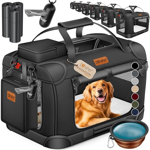 LOVPET® Transportbox Hund Katze Transporttasche M 60x42x44cm | Hunde-Tragetasche Faltbare Katzentasche | Haustier-Transportbox inkl. Hundenapf & Schultergurt | für Katzen & Hunde Schwarz