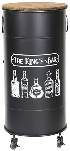Promohobby Bidon Meuble Bar Porte-Bouteilles avec étagère Bois/métal Industriel avec roulettes 85 x 40 cm