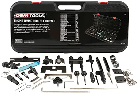 OEMTOOLS 27404 Engine Timing Tool Set for VAG, 37 Piece Engine Timing Locking Tool Kit, for VW and Audi, Timing Tool Kit with Belt Tensioner Tool, Cam Pulley Holder, Camshaft Adjuster