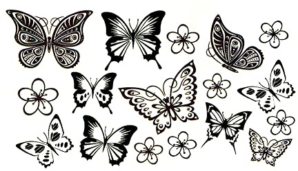 EROSPA® Tattoo-Bogen temporär/Sticker - Schmetterlinge/Blumen Butterfly - 10,5 x 6cm