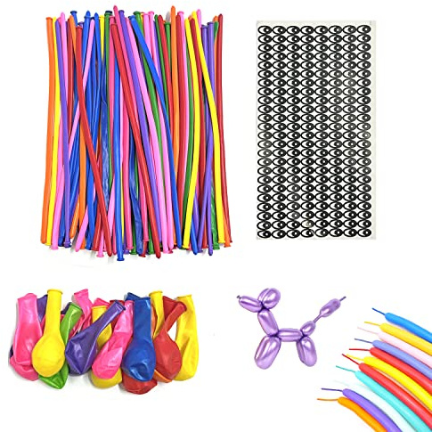 100 Stück geformte lange Ballons, Tierförmige Luftballons, 20 bunte runde Luftballons, 192 Augenmuster-Aufkleber, geeignet für Geburtstage, Hochzeiten, Urlaubspartys, Hotels usw