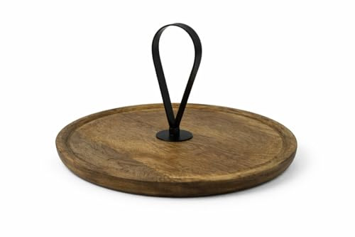 Dekotablett braun Holz 28cm rund Tragegriff martime Deko no440 Holzschale Tablett Tragetablett Baddeko Tischdeko Dekoration puristisch Mangoholz