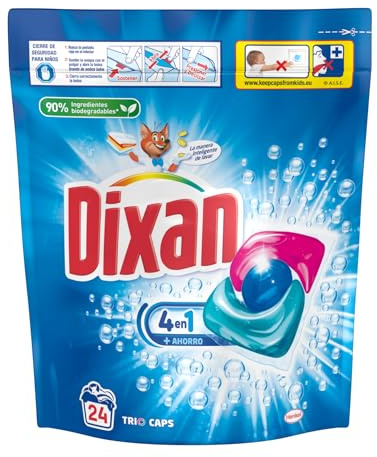 Dixan Total 3+1 Lessive gélule pour machine à laver (24 lavages), savon à linge blanc clair, nettoyage, luminosité et fraîcheur dans un seul détergent à laver