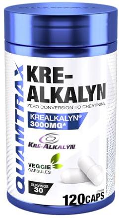 Quamtrax Nutrition - Kre-Alkalyn 3000 (Creatina Alcalina) - Fuerza, rendimiento y reducción de la fatiga (120)