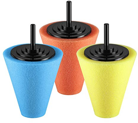 Warmhm Polierkegel, detail polierpad, Polierscheibe für bohrmaschine, 3tlg Polierkegel Autopflege Schaum Polieraufsatz Set für Autoschleifen, Polieren, Wachsen