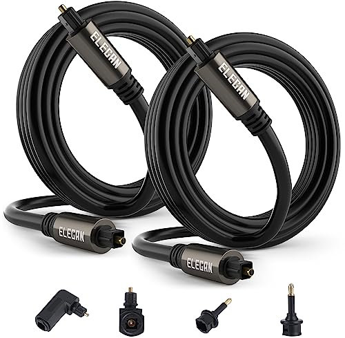Elecan Cavo audio ottico Toslink, 1,8 m, in fibra ottica, placcato oro, flessibile e resistente, per Home Theater, Sound Bar, PS4 e Xbox, con angolo retto + mini adattatori Toslink + fascette