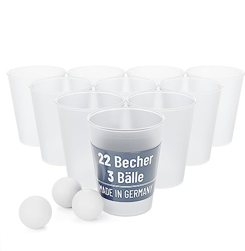 SoPro 22er Set Party Becher Plastik spühlmaschinenfest inkl. 3 Bälle - Made in Germany - Hartplastik Mehrweg Partybecher wiederverwendbar 0,5 Liter - Party Becher Plastik, Plastikbecher, Becher Set