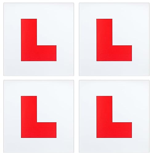 BOBOZHONG Learner L Plates, 4 Pack Adhesive Stickers for Car & Motorcycle, Non-Magnetic Learning Plates for Glass, 17.8 * 17.8CM