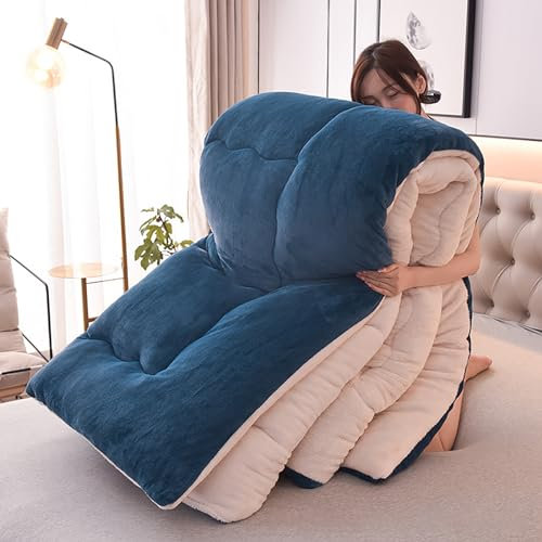 PRELGOSP Kaschmir Decke, Warme Winter Steppdecke, Doppelseitiges Design Dicke Bettdecke,Blau,180x220cm/3kg
