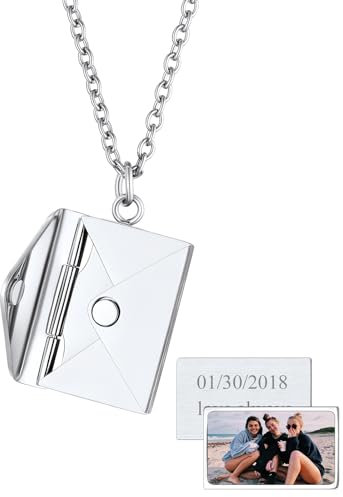 FindChic Collana con Foto Personalizzata Ciondolo Busta con Foto e Incisione Collana Donna Personalizzata Acciaio Inossidaible Regalo per Donna Mamma Natale