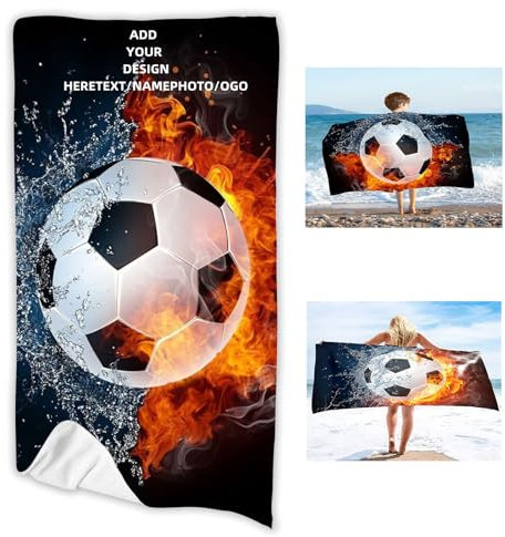 FABTOP Personalisiert Fußball Strandtuch Mit Namen, Personalisiertes Strandtuch 70x140cm Fußball Handtuch Mit Namen Badetuch Für Jungen, Strand, Camping (1,50 x 100 cm)