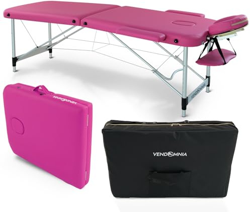 VENDOMNIA Mobile Massageliege - Aluminium mit 2 Zonen höhenverstellbar inkl. hochwertiger Kopfstütze Tasche Armlehnen - Farbwahl Klappbar, Massagetisch Massagebett Massagebank Behandlungsliege