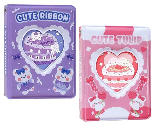 Hwtcjx 2 Stück Fotoalbum mit 40 Taschen und Photocard Halter (Lila und Rosa)