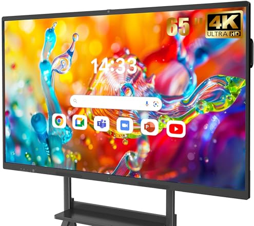 JASZDOT Interaktives Whiteboard 65 Zoll Smartboard, 4K UHD Touchscreen Android 14, 8 GB RAM 128 GB ROM für Klassenzimmer & Büro, WiFi, Bluetooth, HDMI, Kamera, Mikrofon inkl. Wandhalterung