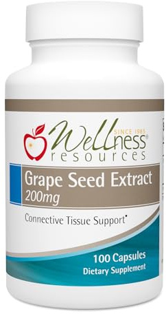 Wellness Resources Grape Seed Extract Supplement, Highest Potency 95% OPC, Supports Skin and Tissue Health, Vein Health, and Immunity (100 Capsules, 200mg per Capsule)