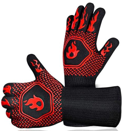 EIHI 1 Paire Rouge Gant Barbecue,Gants Anti Chaleur Jusqu'à 800°C Universel Gants De Cuisine Résistant à La Chaleur Et Antidérapants Gants Pour Bbq Grill Four Cuisine Et Cheminée