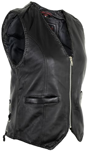 MDM Chaleco de piel de cordero para mujer, Negro , M