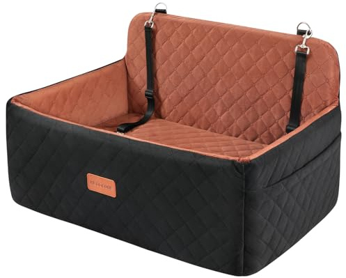 Hunde autositz für mittlerer/große Hunde, Hunde-Sitzerhöhung für mittlerer oder 2 kleine Hunde, Abnehmbarer & waschbarer Hundesitz Auto, Hundebett Auto für den Rücksitz mit 2 Sicherheitsleinen