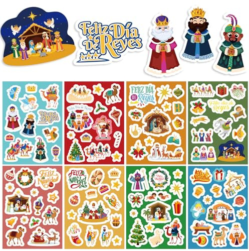 BETESSIN Aufkleber Weihnachten - 16 Bögen Weihnachtssticker mit Weihnachtsmotive - Spanische Sticker für Scrapbooking, Basteln und Weihnachtskarten