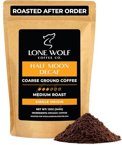 Half Moon Decaf - Freshly Roasted After Your Order – Specialty Grade, Swiss Water Process, Low Acid, Organic, Single Origin, Medium Roast Coarse Ground Coffee, Ethically Sourced, 12OZ Compostable Bag