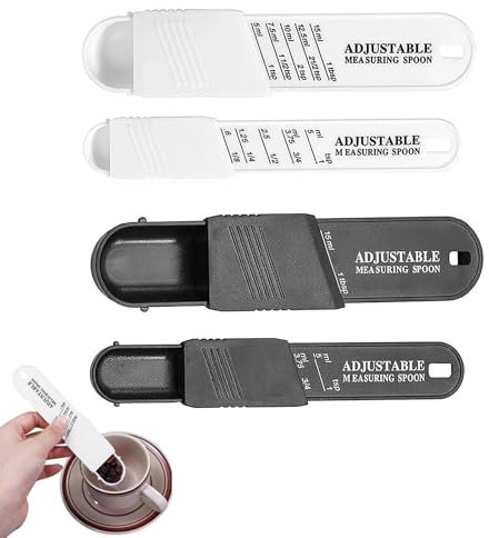 Generic 4 Pcs Adjustable Measuring Spoons Set, White & Black, Teaspoon & Tablespoon Set, Dry & Liquid Ingredients