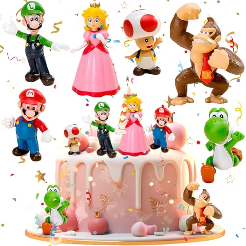 Ylinwtech 6 Stück Kinder Party Kuchen Dekoration Lieferungen,Super Tortendeko Geburtstag,Tortendeko Cartoon Kindergeburtstag,Wiederverwendbare Kuchenspielzeugverzierungen für Kinder