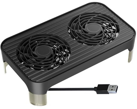 Solution de refroidissement pour appareils réseau - Double ventilateur USB silencieux - Grand flux d'air - Portable - Compatible avec routeur, récepteur TV, DVR, PlayStation, Xbox