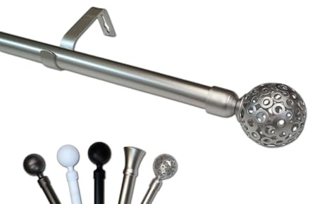 MadeInNature Tringle à Rideaux Extensible Design, de 120 à 210 cm, Prix Imbattable par quantité, Kit Tringle Complet, Embouts Supports et Tube métal (Voltaire gris argent, Lot de 1)