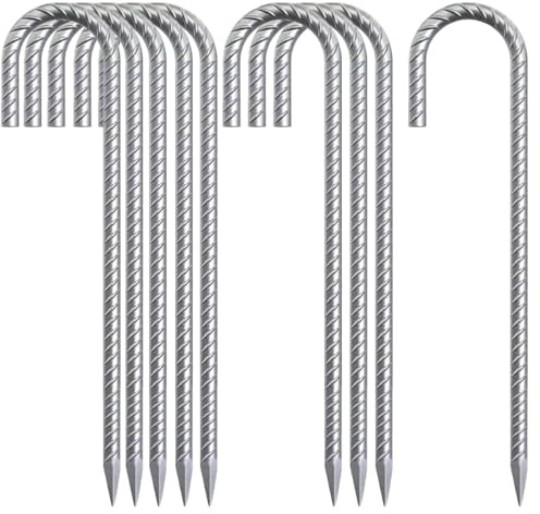 Cobenga Tältpinnar i metall, kraftiga: 8-pack 30 cm jordpinnar i stål – starka galvaniserade J-formade armeringsstänger för utomhuscamping/trädgård/gunga/lusthus/fotbollsmålnät