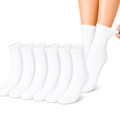 SARIMON 6 Pairs Non Elastic Women’s Diabetic Socks – Soft Cotton Loose Top, Easy Grip, Oedema & Swollen Feet Friendly Ladies Socks UK Size 4-8