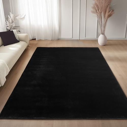 Carpettex Läufer Teppich Schwarz 60x100 cm- Kurzflor Teppich Waschbar, rutschfest, Weich & Pflegeleicht, Modernes Einfarbiges Design für Schlafzimmer, Küche & Flur