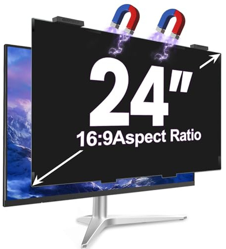 GUDTEKE Magnetic 24 Inch Privacy Screen for Computer Monitor 16:9 Aspect Ratio, Hanging Removable Anti-Blue/Glare Protector Film, Anti Spy Desktop Security Private Filter 24in