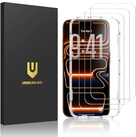 UNBREAKcable 3-Pack Screen Protector for iPhone 17 Pro Max, Double Shatterproof Tempered Glass [Easy Installation Frame] [9H Hardness] [99.99% HD Clear] [Case Friendly] for iPhone 6.9 inch