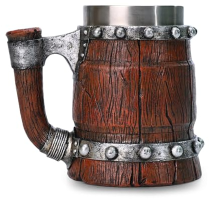 Mafagwre 600 Ml Beer Mug With Handles, Stainless Steel Drinking Tankard, Axe Beer Mug With Stainless Steel Liner, Resin Beer Mug Stein, Coffee Mug, 500ml Wine Coffee Cup Forcoffee/Beverage/Juice (A)