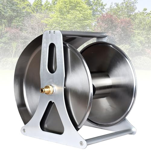 Avvolgitubo da giardino con carrello e avvolgitubo da parete, in acciaio inox, portatile, per uso esterno