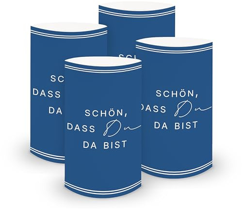 itenga 6X Windlicht Tischlicht „Schön, DASS du da bist“ V3 – Ø 6 cm x H 10 cm – aus Stabiler lichtdurchlässiger Folie – 13 Farben – Tischdeko für Hochzeit, Taufe, Geburtstag, Feier (dunkelblau)