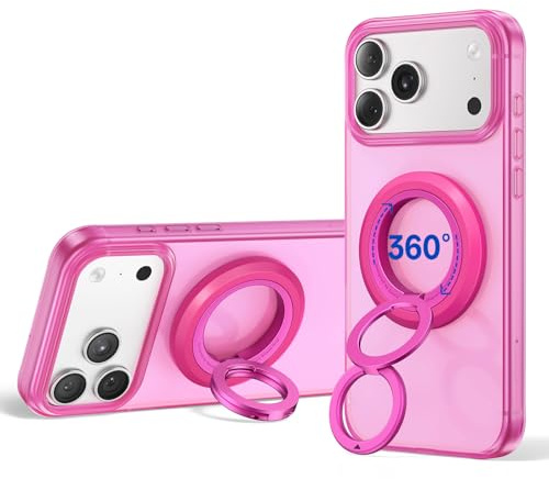 SYNCWIRE MagSafe Phone Ring Holder Grip for iPhone, Hot Pink | 360° Rotating Ring Grip with Two-Sided Magnetic Design, Compatible with MagSafe Accessories and iPhone 17 16 15 14 13 12