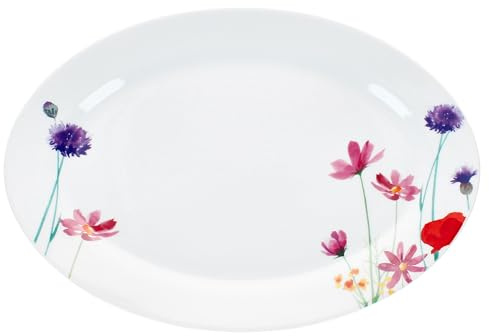 MamboCat Marie Servierplatte oval I (LxB) 35,5x24,3cm | länglicher Teller aus Porzellan mit Blumenwiese-Dekor I für Sushi, Antipasti, Tapas & Co. I Vorspeisen-Platte