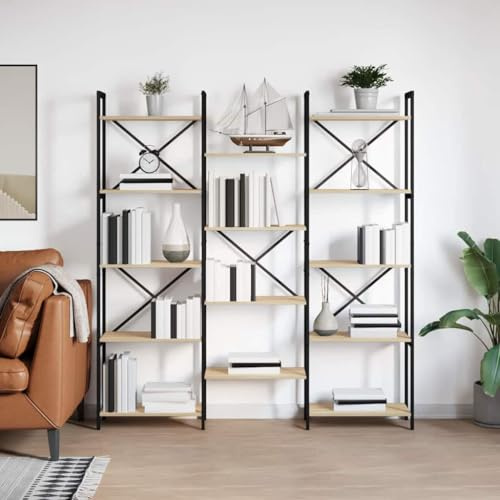 Mandloder Scaffale Sonoma rovere 156 x 25 x 167,5 cm, materiale in legno, libreria autoportante con ripiani a gradini, per ufficio e soggiorno