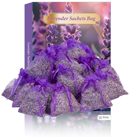 YTIan 20 Pack Lavender Sachets for Wardrobes, Drawers & Cars – Natural Dried Lavender Bags for Moth Repellent & Long-Lasting Freshness