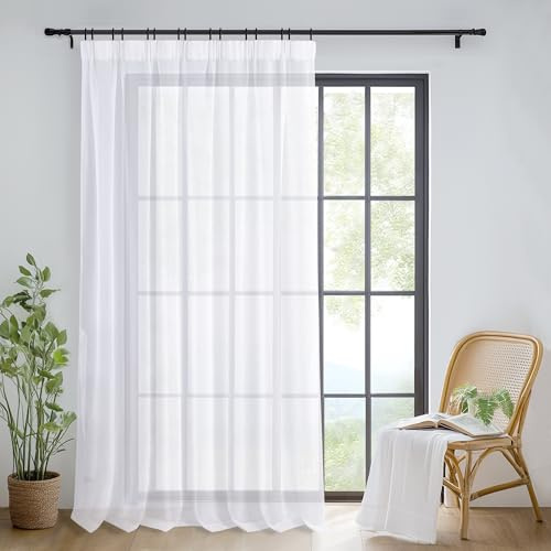 DWCN Cortina Transparente Blanca de Gran Anchura Cortinas Plisadas Decoraciones para el salón, el Dormitorio y Las Ventanas, 200 x 245 cm (Anchura x Altura), 1 Pieza