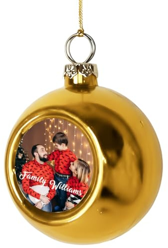 Personalisierter Weihnachtskugel mit Foto und Text. Weihnachtsschmuck. Weihnachtskugeln zum Personalisieren. weihnachtsdeko. Christbaumschmuck. Personalisiertes Geschenk Foto. Weihnachtsdeko in Gold