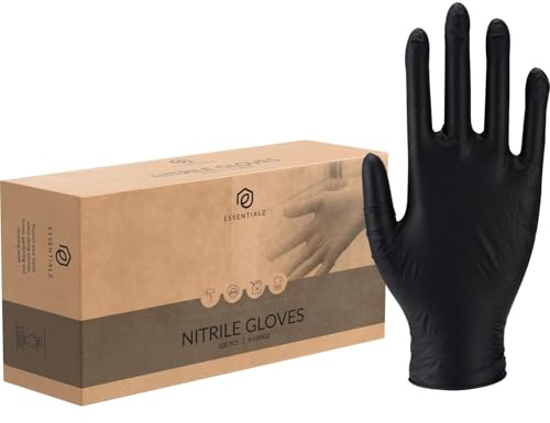 ABENA Essentialz Black Nitrile Disposable Gloves, XLarge, Pack of 100 | Latex-Free, Powder-Free, Food Safe, CE Certified, Extra Soft & Elastic for Cleaning, Cooking, Tattoo & Salon