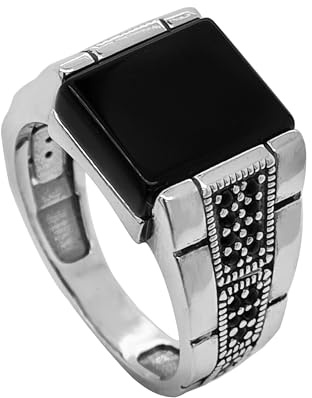 Ulex Premium 925 Sterling Silber Ringe Herren Siegelring mit schwarzem Onyx und funkelnden Zirkonias edler Ring Männermode stylisch modern Größe 66