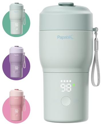 Papablic Pro Portable Bottle Warmer for Travel – 2.5 Min Fast Heating, Built-in Sterilizer, 5 Temp Settings, Baby Milk & Formula Warmer On the Go, Long Battery, Smart Keep Warm, Mint Green